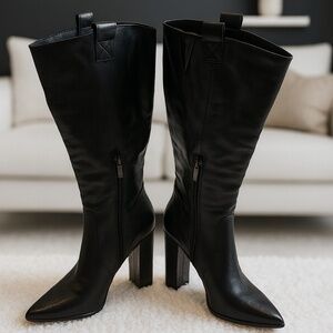 New Black Riding Boots Pointed Toe Block Heel Size 8.5